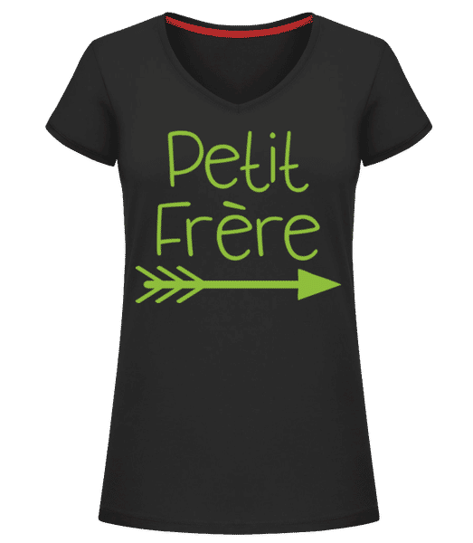 Aperçu: Petit Frère - T-shirt col en V Femme - Noir - Devant