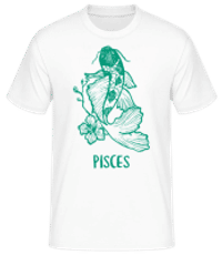 Scribble Style Zodiac Sign Pisces - Men's Basic T-Shirt - White - Front