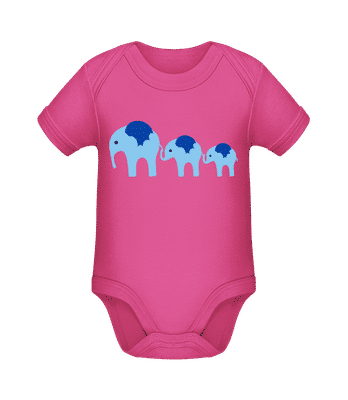 Elephants Family Baby - Organic Baby Body - Magenta - Front