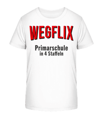 Wegflix Primarschule In 4 Saffeln - Kinder Bio T-Shirt Stanley Stella 2.0 - Weiß - Vorne
