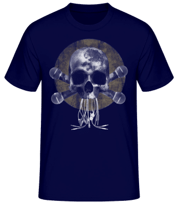 Skull With Microphones - Men's Basic T-Shirt - Navy - Front
