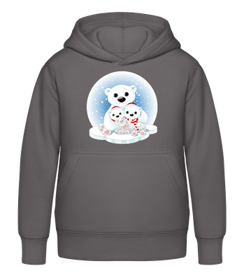Eisbären Familie - Kinder Hoodie - Anthrazit - Vorne