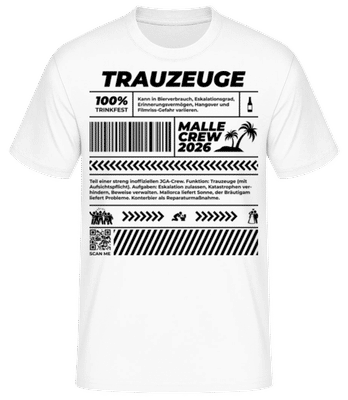 JGA Trauzeuge Malle Crew 2026 - Männer T-Shirt B&C - Weiß - Vorne