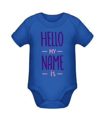 Hello My Name Is - Organic Baby Body - Royal blue - Front