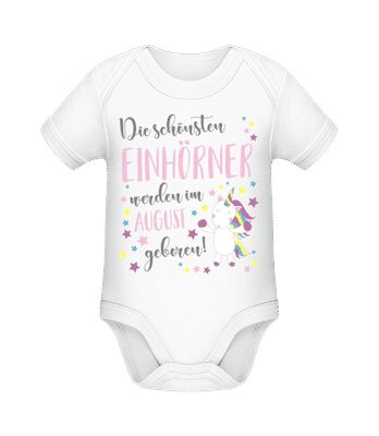 Einhorn Geboren In August - Baby Bio Strampler - Weiß - Vorne