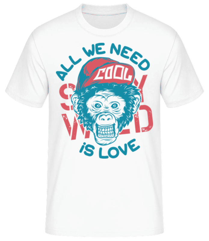 Vorschau: All We Need Is Love Affe Cool - Männer Basic T-Shirt - Weiß - Vorne