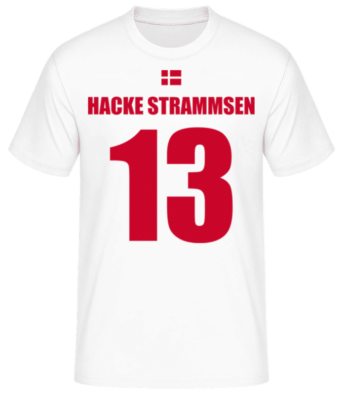 Vorschau: Dänemark Fußball Trikot Hacke Strammsen - Männer Basic T-Shirt - Weiß - Vorne