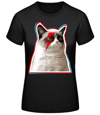 Grumpy Bowie Cat - Frauen Basic T-Shirt - Schwarz - Vorne