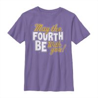 Star Wars - Text May Fourth Type - May The 4th - Kids T-Shirt - Purple - Front