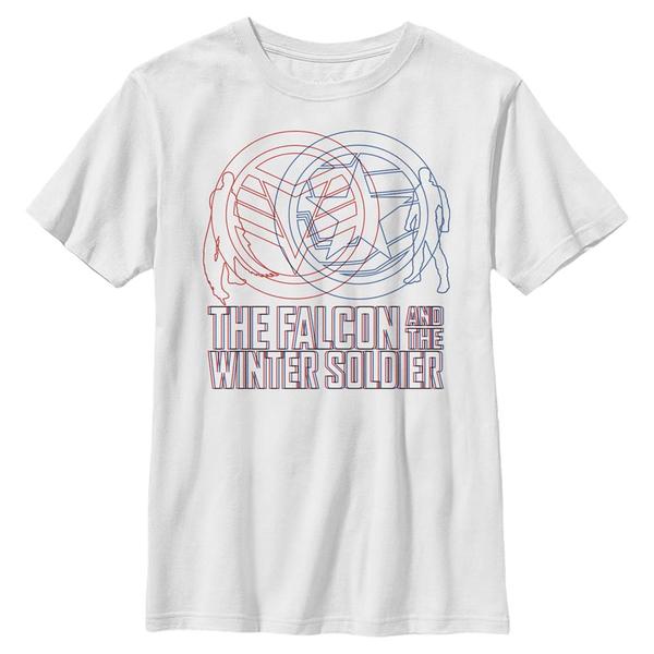 Aperçu: Marvel - Falcon et le soldat de l'hiver - Photo de groupe Red Blue Wireframe - Enfant T-shirt - Blanc - Devant