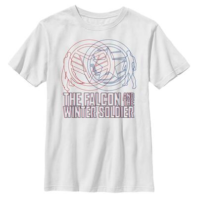 Marvel - Falcon y el Soldado de Invierno - Group Shot Red Blue Wireframe - Niños Camiseta - Blanco - delante