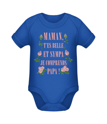 Maman T’es Belle - Body manches courtes bio - Bleu royal - Devant