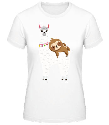 Llama With Sloth - Women's Basic T-Shirt - White - Front