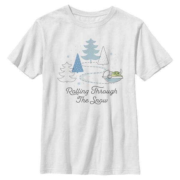 Vorschau: Star Wars - The Mandalorian - Grogu Rolling Through the Snow - Weihnachten - Kinder T-Shirt - Weiß - Vorne