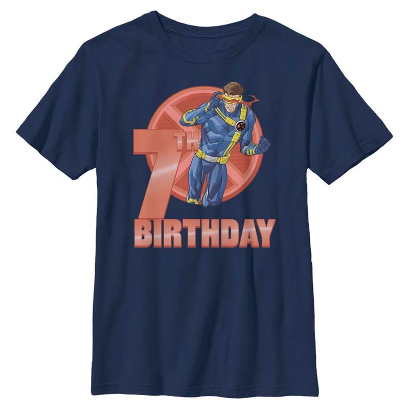Vista previa: Marvel - X-Men - Cyclops 7th Birthday - Cumpleaños - Niños Camiseta - Marino - delante