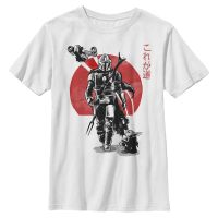 Star Wars - Mandalorian - Mandalorian & the Child Mandolorian Sumi Ink - Dětské Tričko - Bílá - Napřed