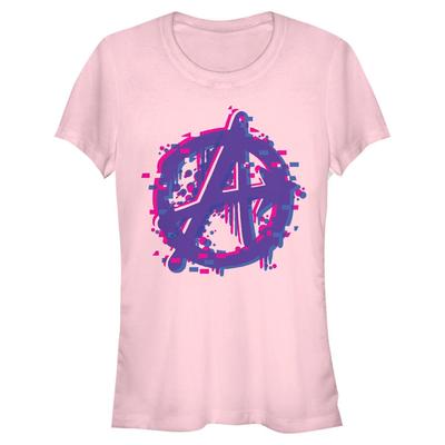 Marvel - Logo Avengers Glitch Icon - Dámské Tričko - Růžová - Napřed