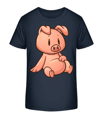 Schweinchen Sitzend Comic - Kinder Bio T-Shirt Stanley Stella 2.0 - Marine - Vorne