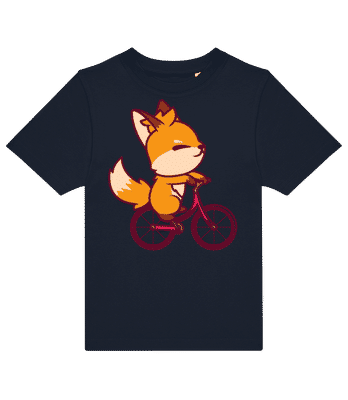 Fuchs auf Fahrrad - Kinder T-Shirt B&C - Marine - Vorne