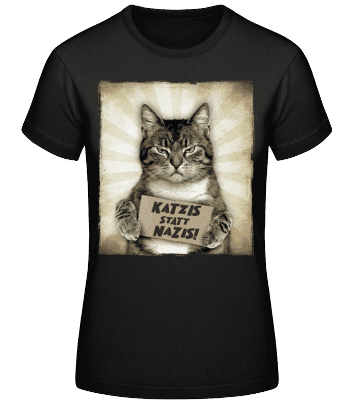 Vorschau: Katzis Statt Nazis - Frauen Basic T-Shirt - Schwarz - Vorne