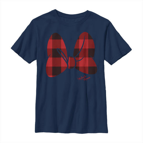 Aperçu: Disney Classics - Mickey Mouse - Minnie Mouse Plaid Bow - Enfant T-shirt - Bleu marine - Devant