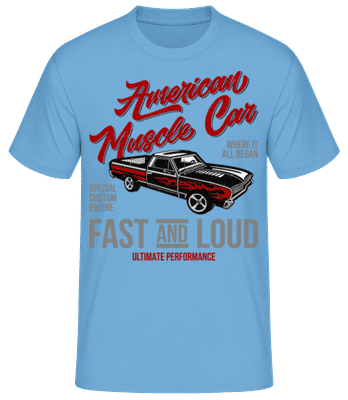 Americký Muscle Car - Pánské basic tričko - Světle modrá - Napřed