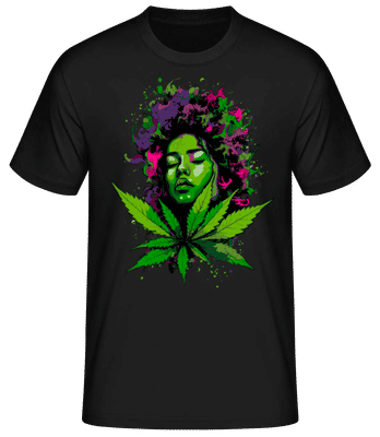 Cannabis Kopf Frau Bunt - Männer Basic T-Shirt - Schwarz - Vorne
