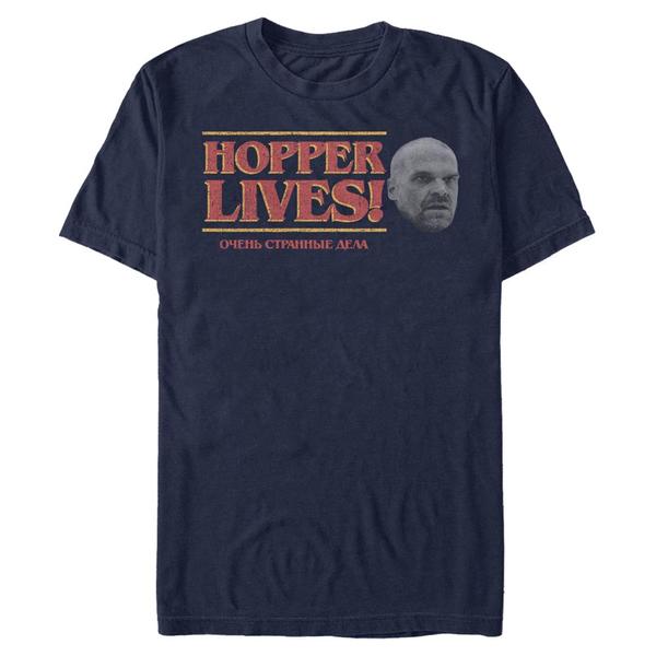 Aperçu: Netflix - Stranger Things - Logo Hopper Lives - Homme T-shirt - Bleu marine - Devant