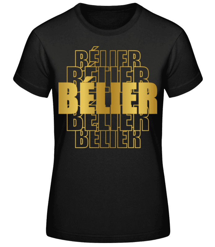 Aperçu: Écriture Doré Astrologique Bélier - T-shirt standard Femme - Noir - Devant