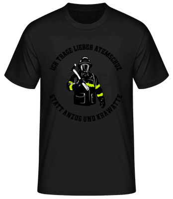 Lieber Atemschutz Statt Anzug - Männer Basic T-Shirt - Schwarz - Vorne