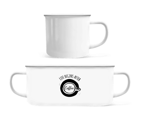Life Begins After Coffee - Tasse Émaillée - Blanc - Devant