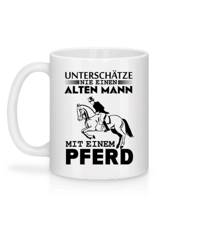 Alter Mann Mit Pferd - Tasse - Weiß - Hinten