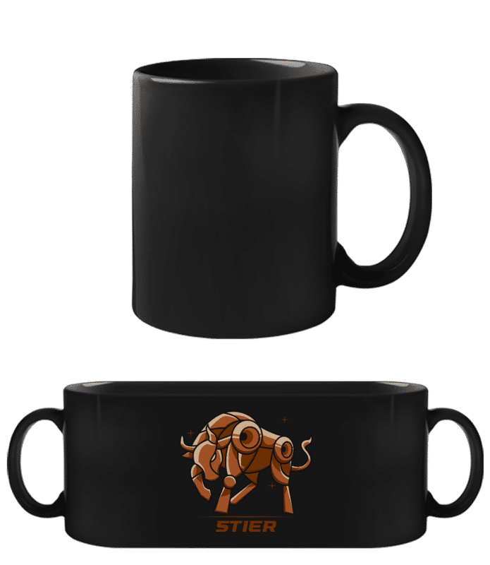 Vorschau: Mecha Roboter Sternzeichen Stier - Schwarze Tasse - Schwarz - Vorne