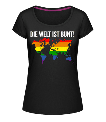 LGBTQ Die Welt Ist Bunt - Frauen T-Shirt U-Ausschnitt - Schwarz - Vorne