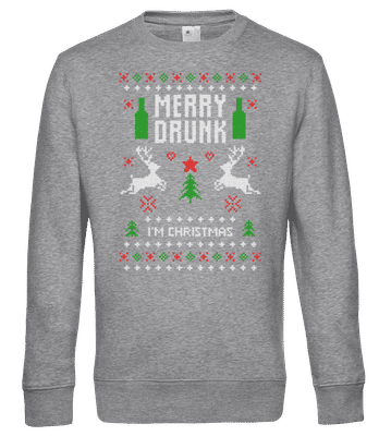 Merry Drunk I Am  Christmas - Männer Standard Pullover - Grau meliert - Vorne