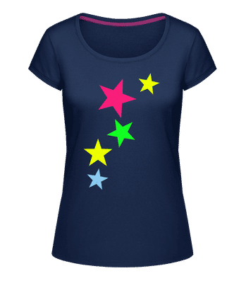 Bunte Sterne - Frauen T-Shirt U-Ausschnitt - Marine - Vorn