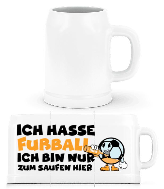 Vorschau: Hasse Fußball Zum Saufen Hier - Bierkrug - Weiß - Vorne