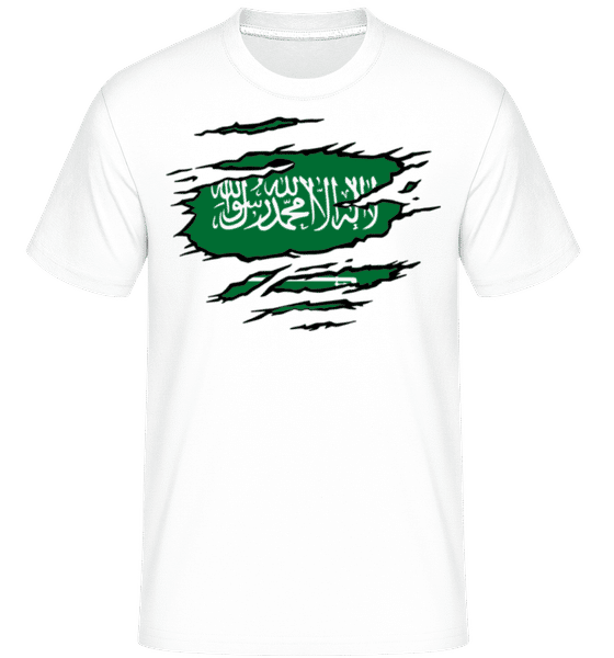 Aperçu: Drapeau déchiré Arabie Saoudite -  T-Shirt Shirtinator homme - Blanc - Devant