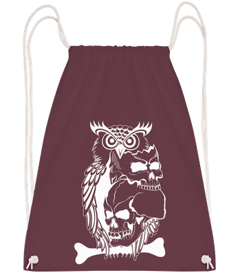 Tatouage De Crâne De Hibou - Sac à dos Drawstring - Bordeaux - Vorn