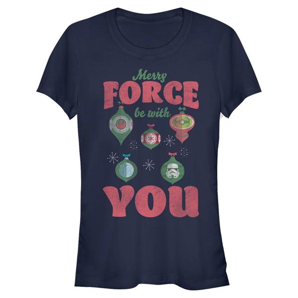 Aperçu: Star Wars - Text Merry Force - Christmas - Femme T-shirt - Bleu marine - Devant