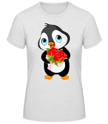 Cute Love Penguin - Camiseta básica de mujer - Gris moteado - delante
