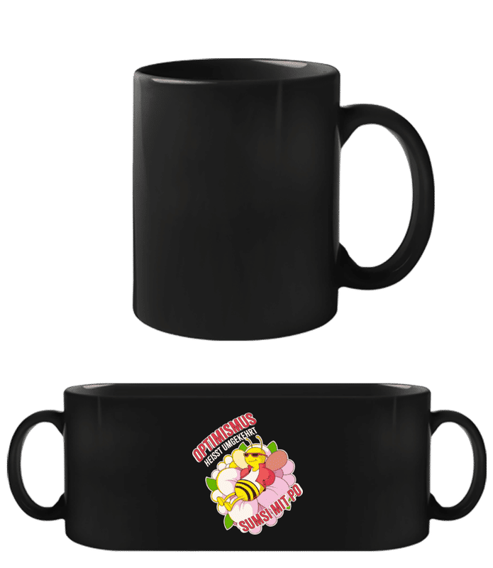 Vorschau: Optimismus Umgekehrt - Schwarze Tasse - Schwarz - Vorne