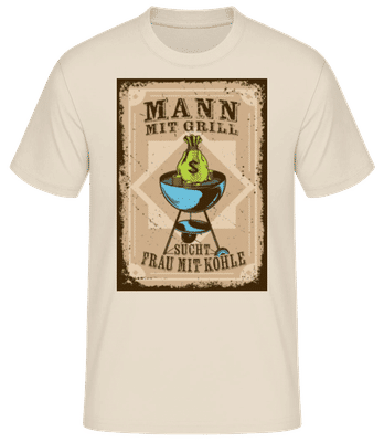 Mann Grill Frau Kohle - Männer Basic T-Shirt - Creme - Vorne
