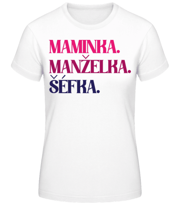 Náhľad: Maminka Manželka Šéfka - Dámske basic tričko - Biela - Predné