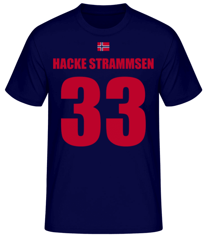 Vorschau: Norwegen Fußball Trikot Hacke Strammsen - Männer Basic T-Shirt - Marine - Vorne