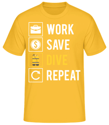 Work Save Dive Repeat - Pánske basic tričko - Zlatožltá - Predné