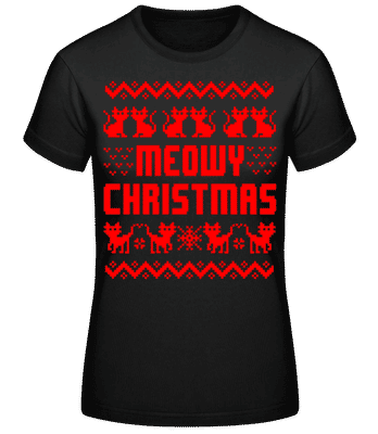 Meowy Christmas - Women's Basic T-Shirt - Black - Front