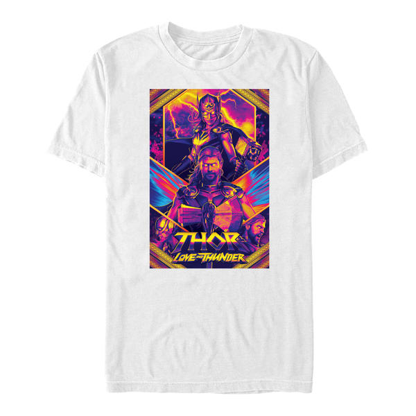 Preview: Marvel - Thor Love and Thunder - Thor & Jane Neon Poster - Men's T-Shirt - White - Front