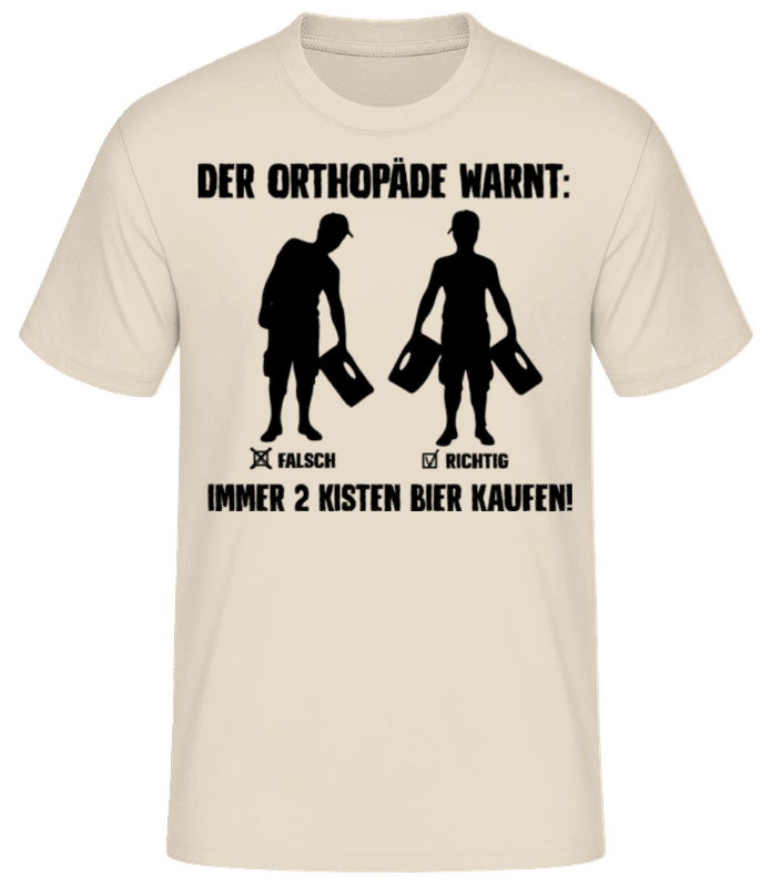Vorschau: Der Orthopäde Warnt - Männer Basic T-Shirt - Creme - Vorne
