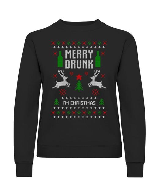Vorschau: Merry Drunk I Am  Christmas - Frauen Pullover - Schwarz - Vorne